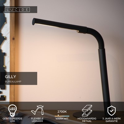 Lucide GILLY - Bureaulamp - LED - 1x5W 2700K - Zwart